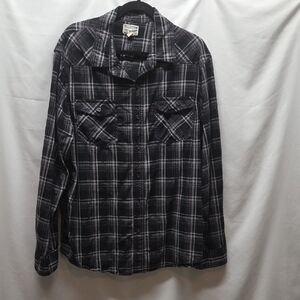 Converse One Star Mens Plaid Button Up Shirt Black Gray Purple XL 100% Cotton